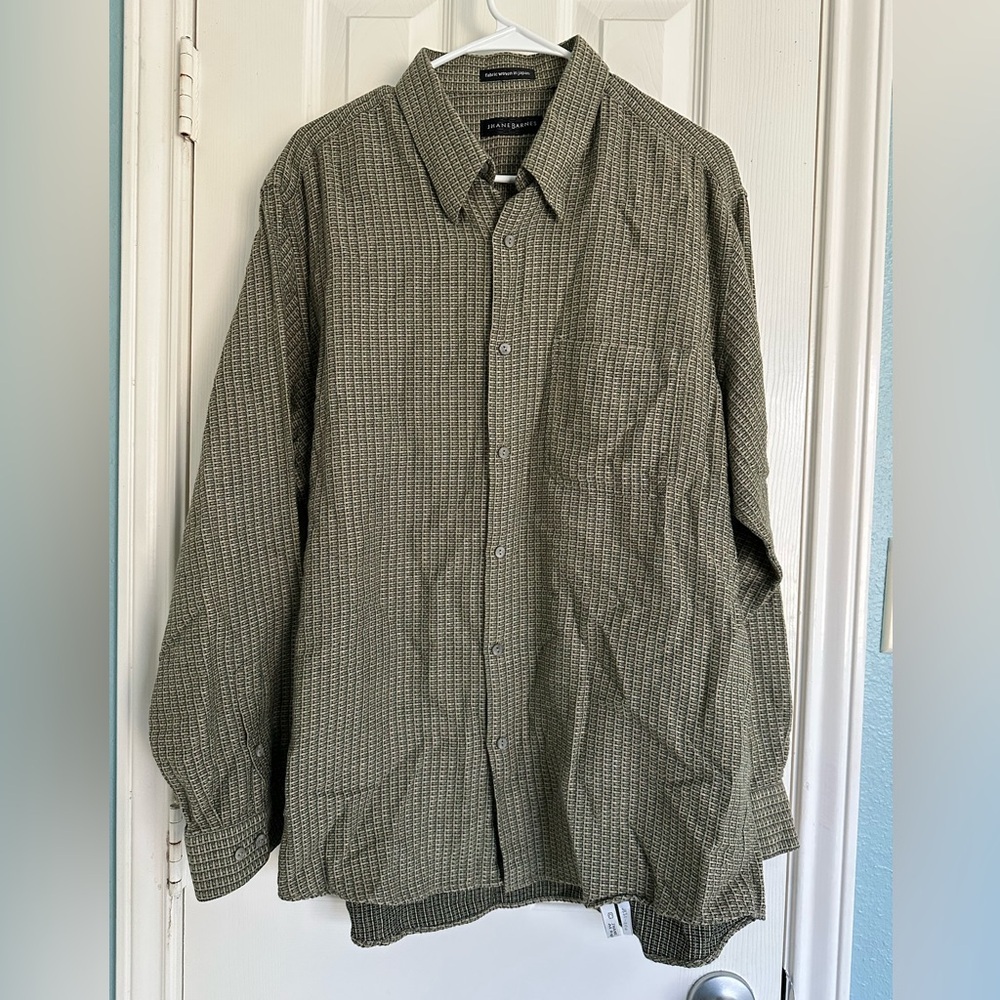 VINTAGE Jhane Barnes Shirt Mens XL Beige/Green Fabric Woven Japan